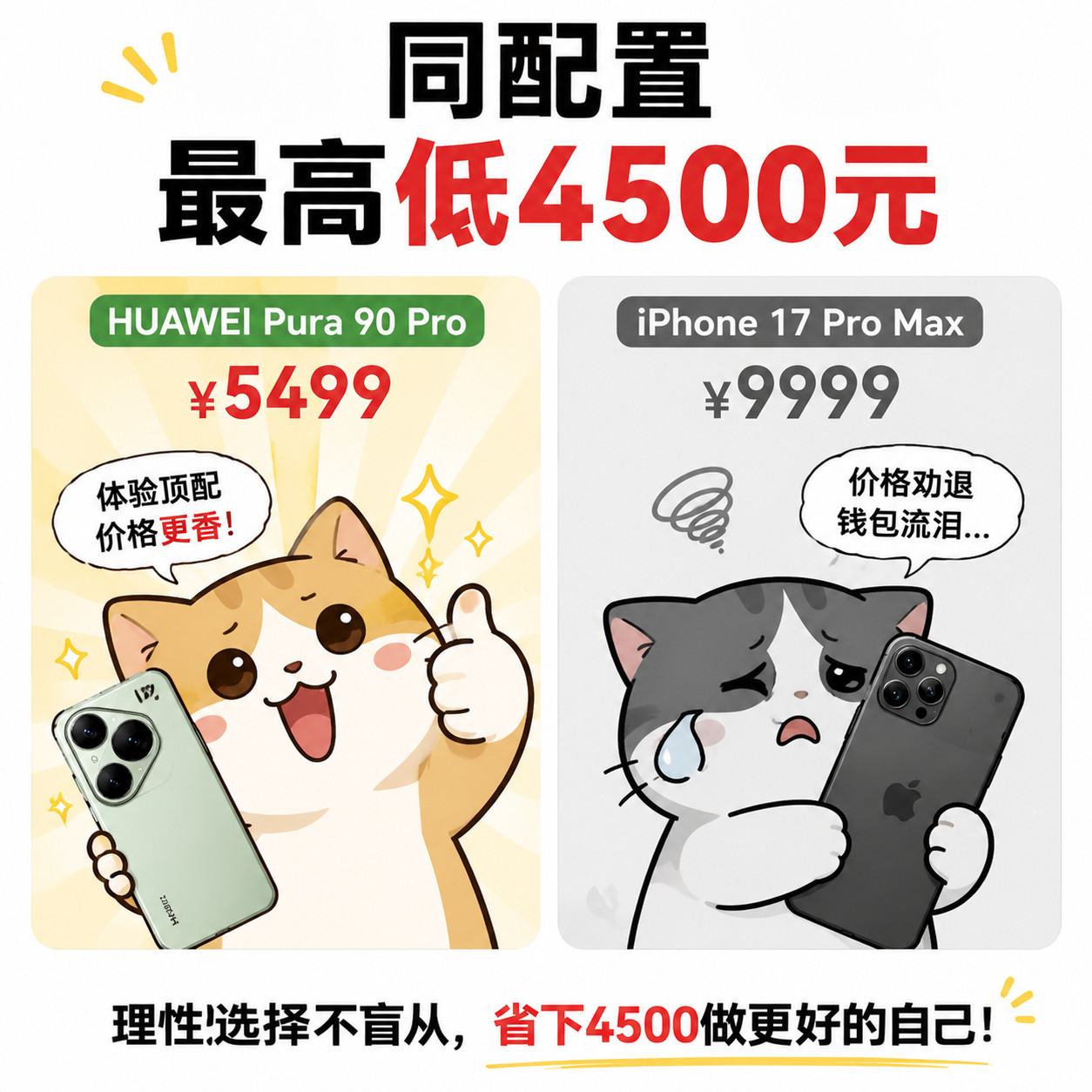 Pura90同配置最高比iPhone17低4500元刚好在618大家都在大促，
