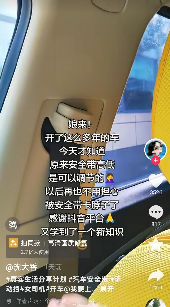 这么多人不知道安全带可以调节高低啊