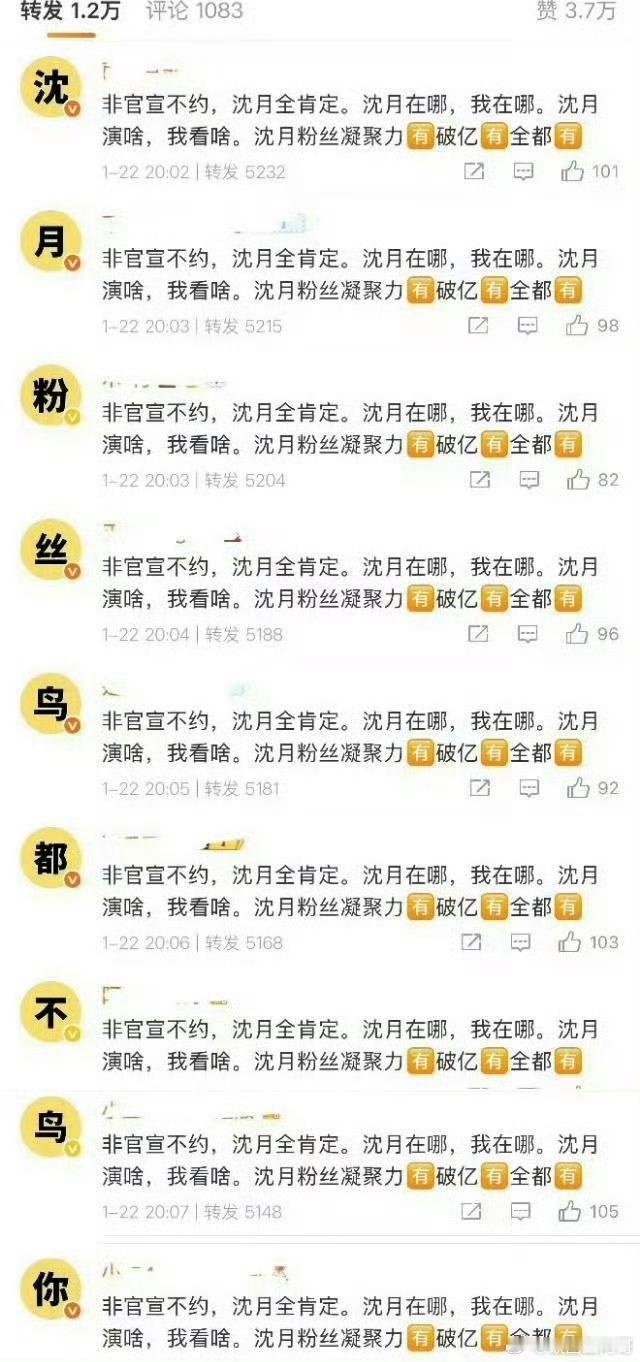 沈月粉丝排字了