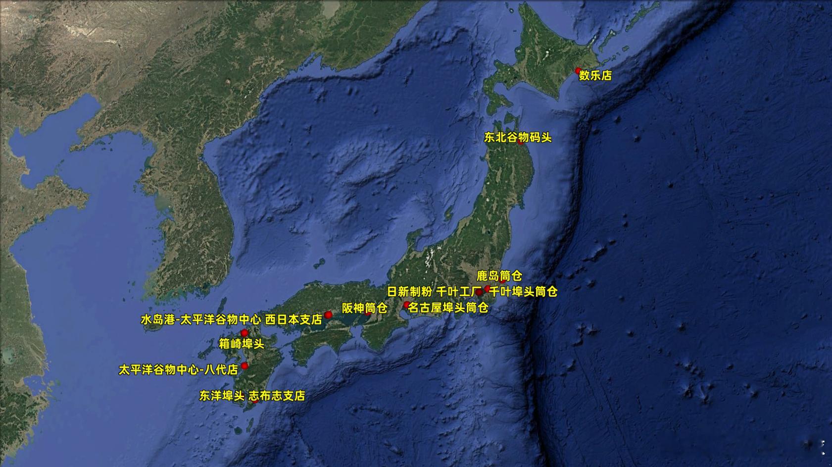 日本战争准备曝光日本的大型筒仓（谷物仓）分布图，这些高耸的圆柱体设施，表面上是