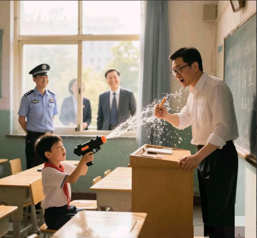 现在当老师太难了，30年教龄林老师因为被学生在课堂滋水被家长举报，无奈去吃1