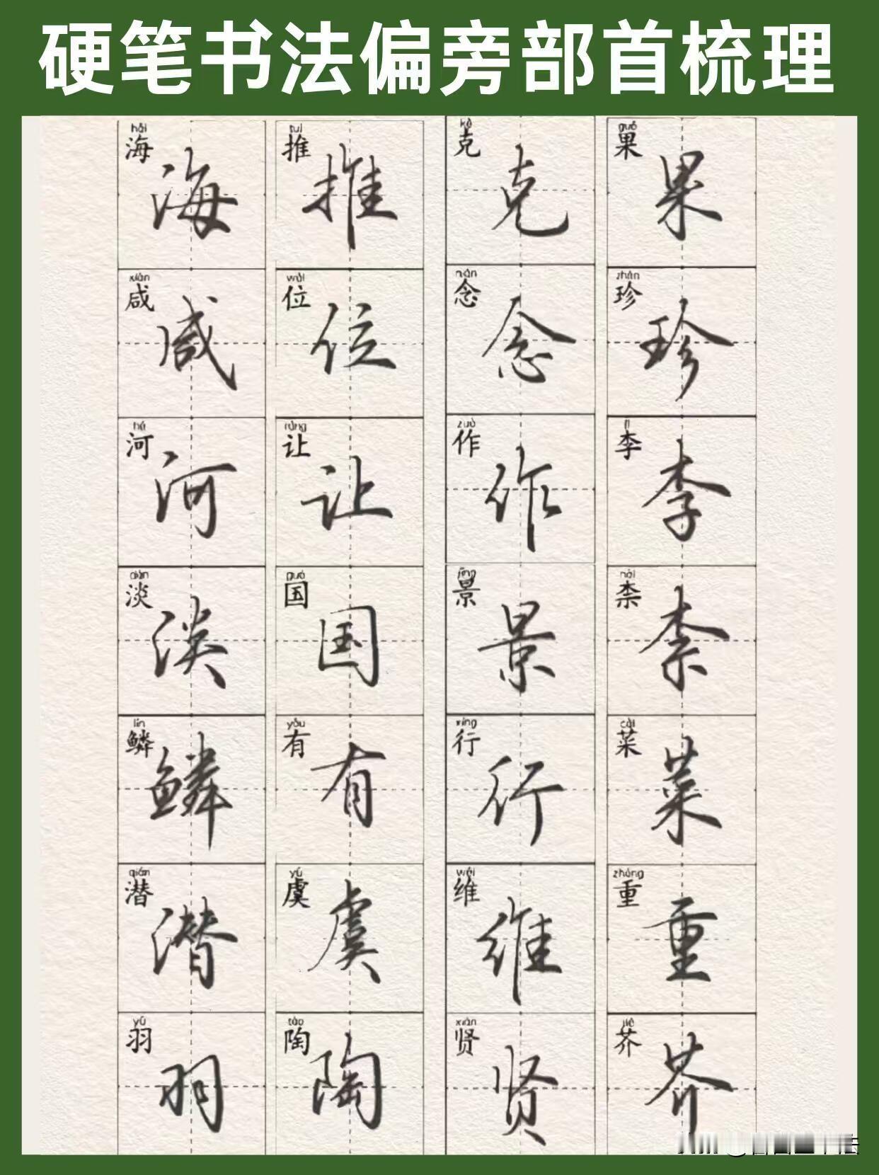 学行楷别盲目通篇临摹，先把偏旁部首吃透，练字效率直接翻倍。这套硬笔偏旁梳理范本，