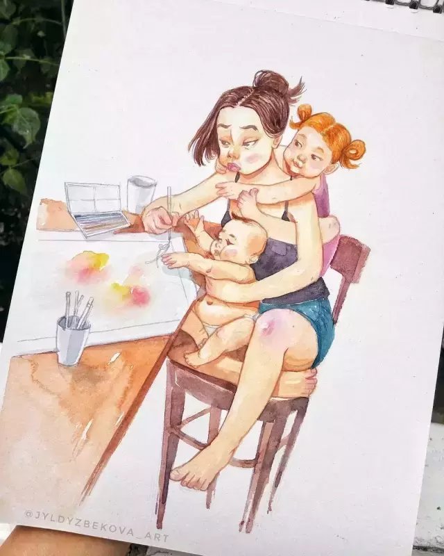 宝妈级画师 jyldyz bekova 现在她是两个孩子的妈妈了 每天最开心的事
