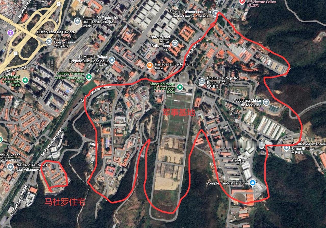 很多人好奇马杜罗的卫队干啥去了，怎么总统一下就被抓走了，看下下面这个地图就知道了