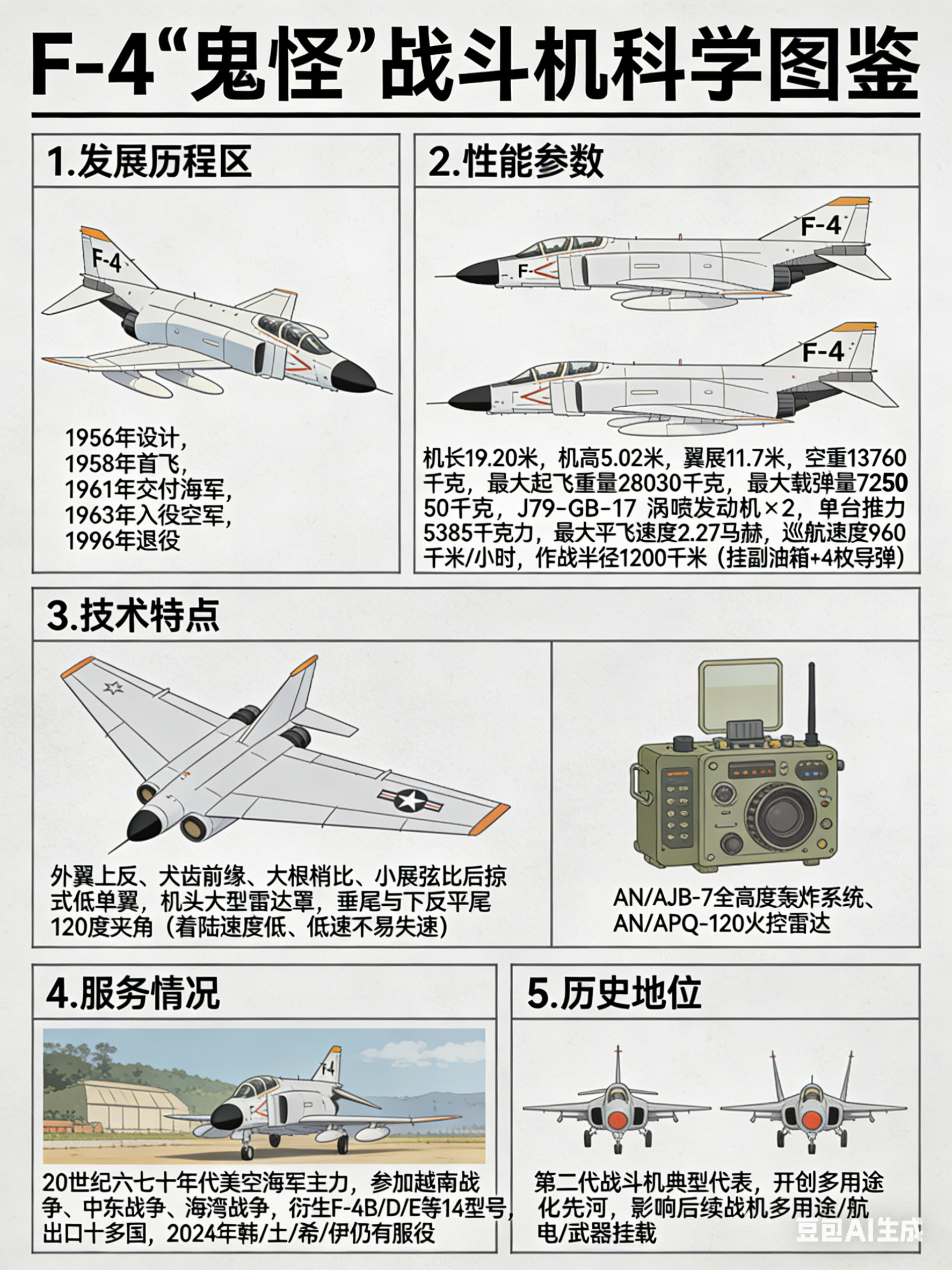 军事ai新视野F-4鬼怪战斗机F-4“鬼怪”是美国麦克唐纳·道格拉斯公司（现并