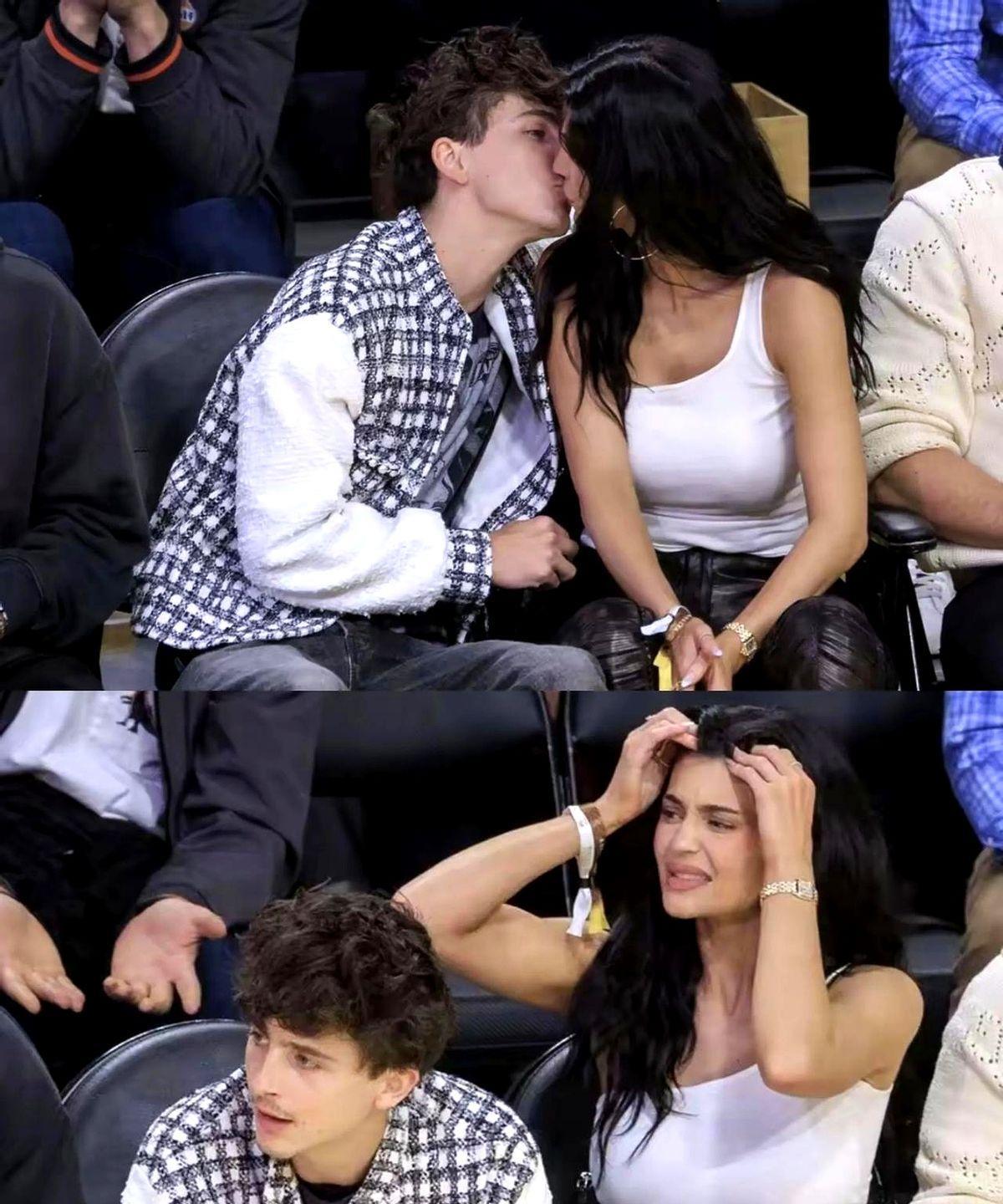 甜茶和凯莉·詹娜这对跨界CP又放“核弹级狗粮”了！昨天NBA观众席上，两人被拍