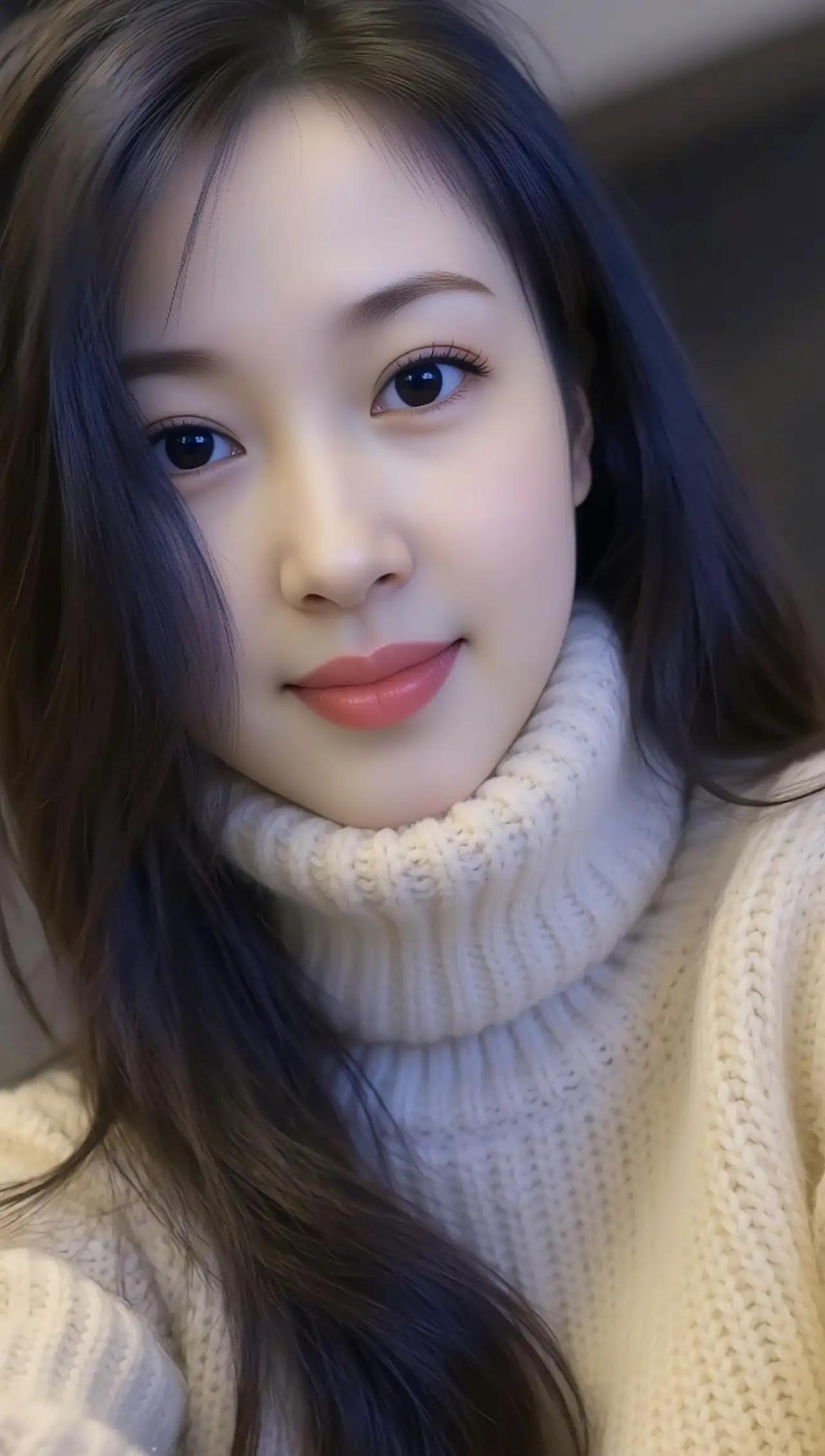 冬日暖阳下的温柔微笑，暖心毛衣搭配自然妆容，元气满满的一天！🌞💕🌟