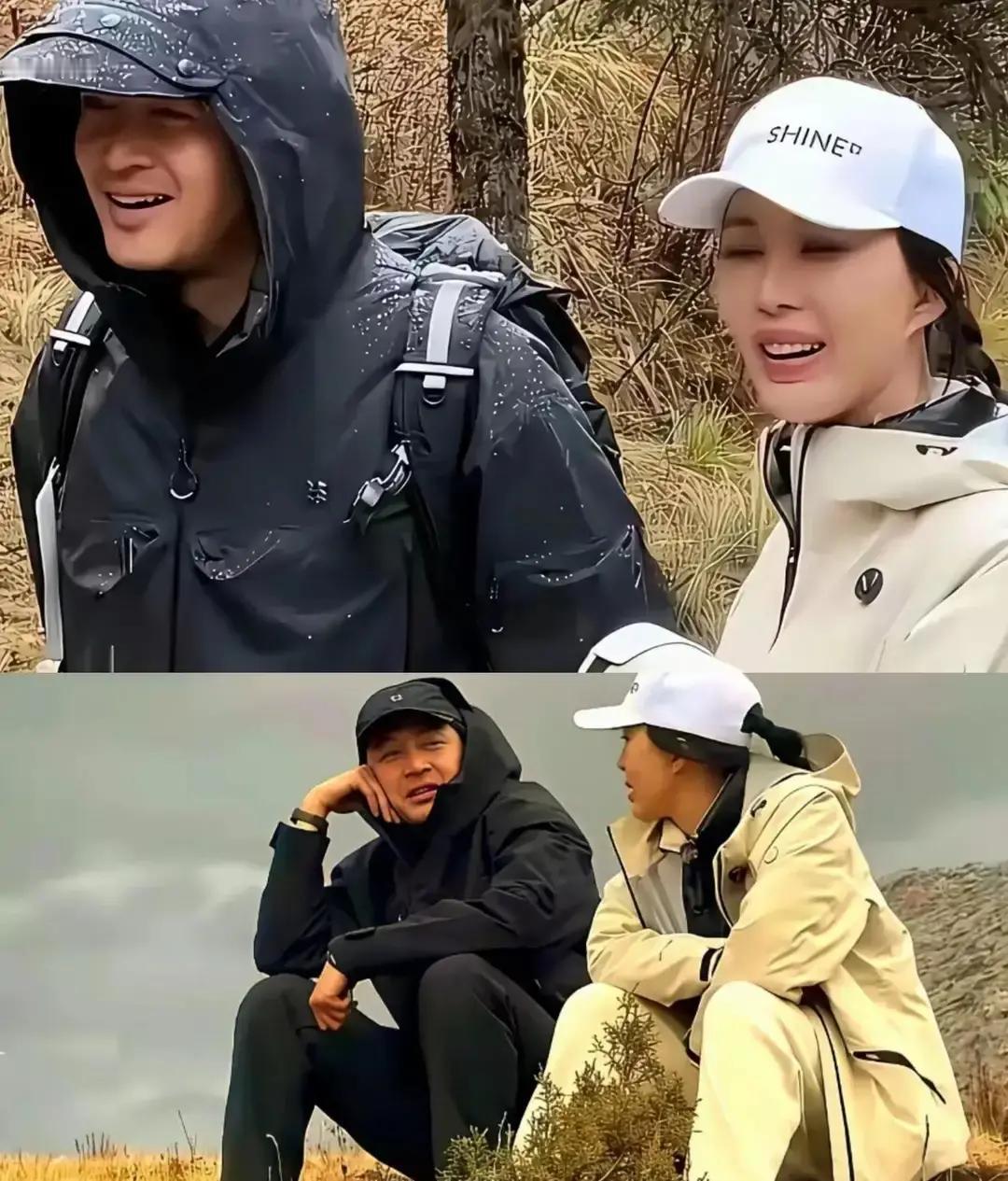 胡歌田朴珺爬山照疯传田朴珺笑得像大学社团学姐，手搭胡歌背包，两人一路说段子