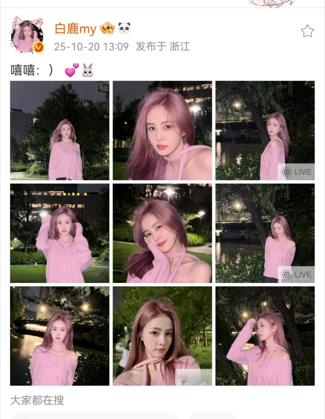 白鹿染了粉色头发，看得出来她很满意，头像都换上了​​​