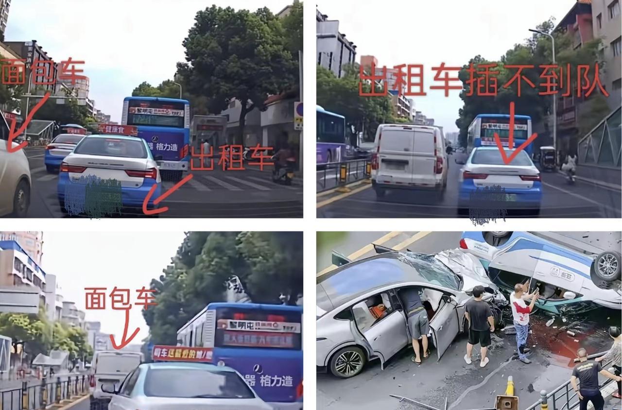 破案了，孝感两车斗气，出租车被顶到对向车道，不仅侧翻，还撞到第三方车辆，纯属咎由