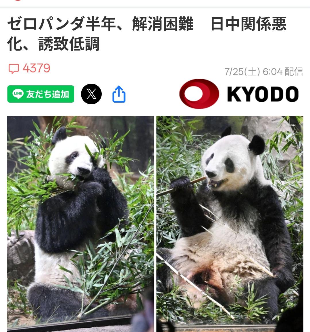 日媒叹息：日本对大熊猫的执念看不到希望日媒共同社7月25日刊文称“大熊猫数量归