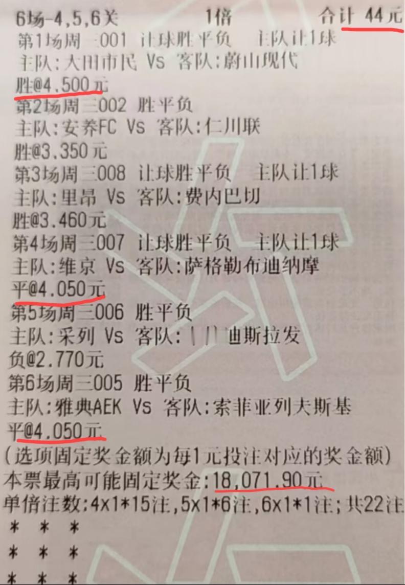 这几个赔率是不是非常合大家的心意？打这种猜胜平负的串子票，又加了容错，如果单场