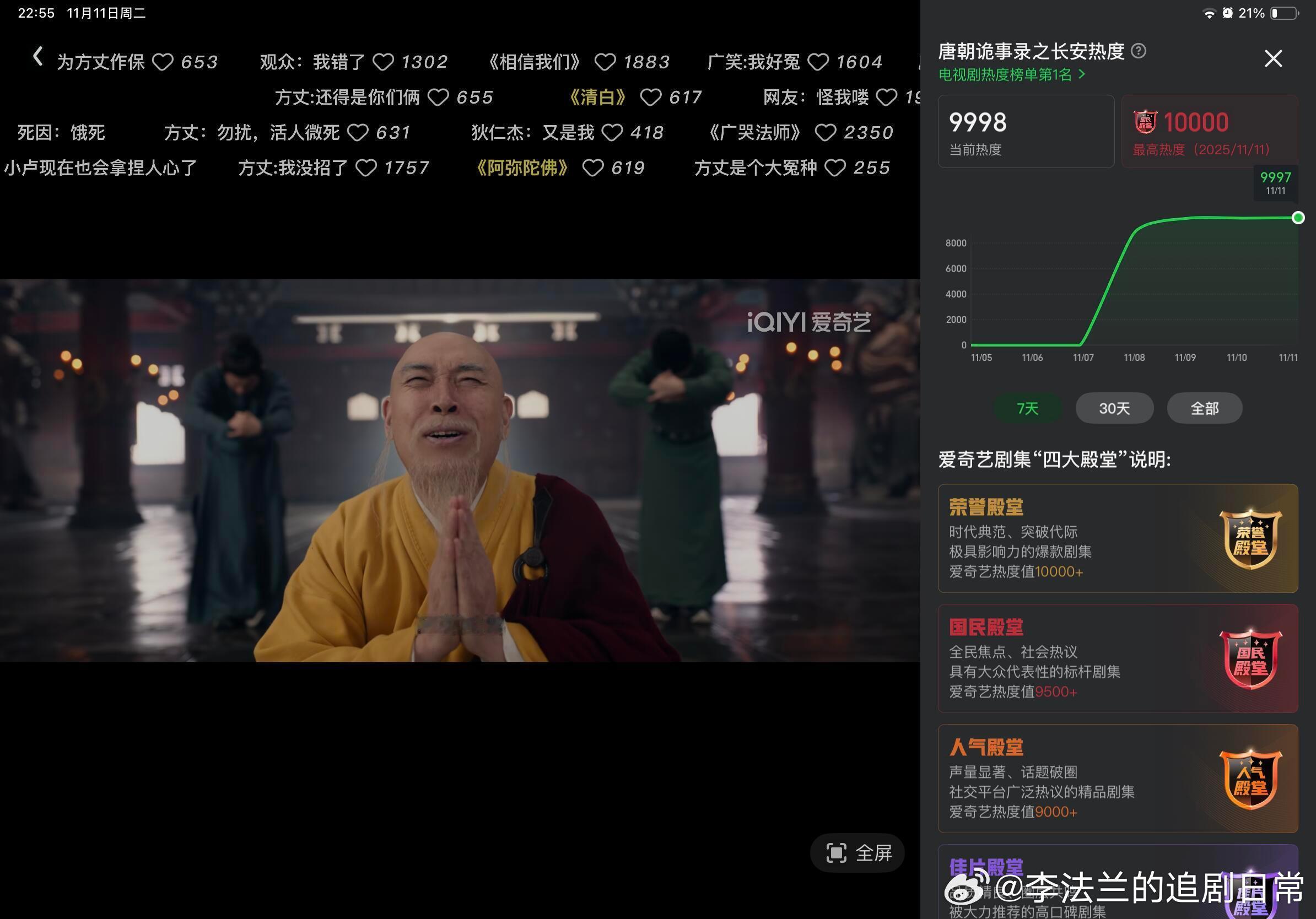 《唐诡3》热度终于破万啦！！！开播第四天，卡了两天的9900+终于如愿升上100