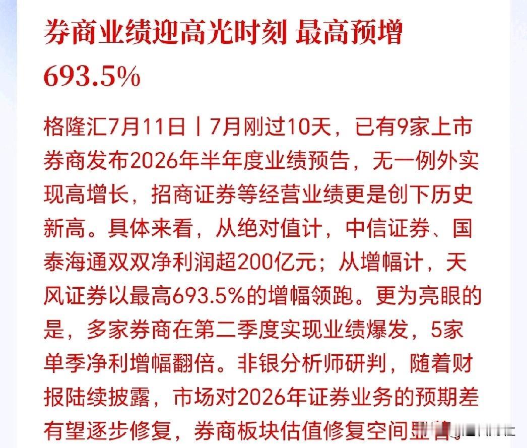 A股下周一可能会暴力拉升！牛市旗手券商放大招了，9份半年报集体狂飙，最高暴增6