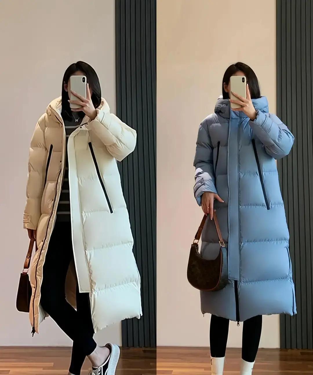 现在街上穿浅色羽绒服的真多起来了。什么香槟色、灰棕色，看着就暖和，还不像以前清一