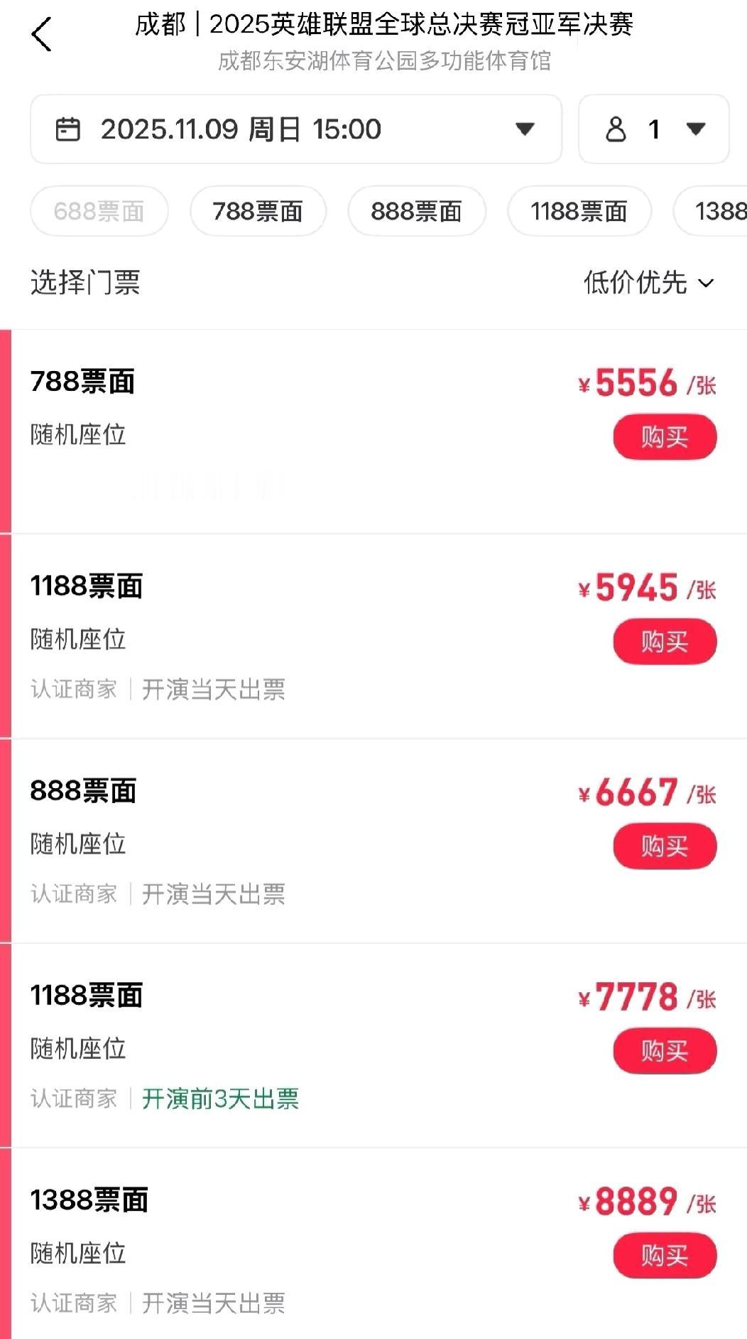 英雄联盟S15的门票价格。电竞粉丝的购买力过于惊人，我说句实话，我看过现场，