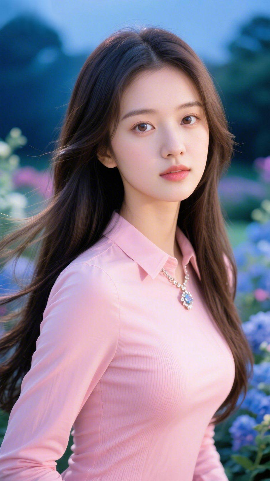 《粉衫伴花田的柔》晚风轻软了花田的色调时，她像一捧浸了雾的浅粉，落在夏末的