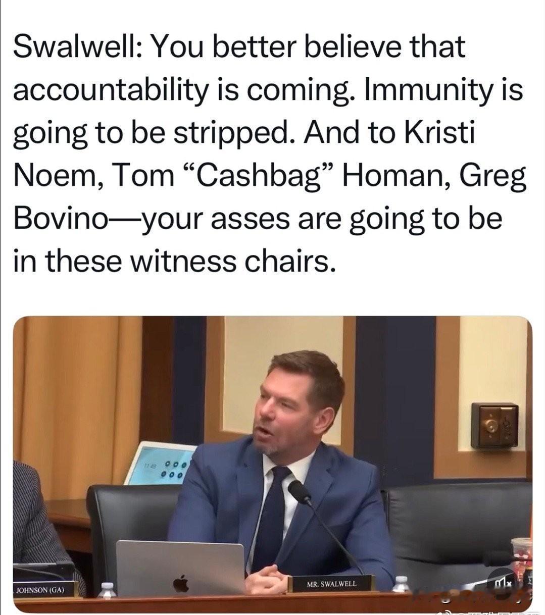 民主党众议员声言“秋后算账”民主党众议员埃里克·斯沃韦尔（EricSwal