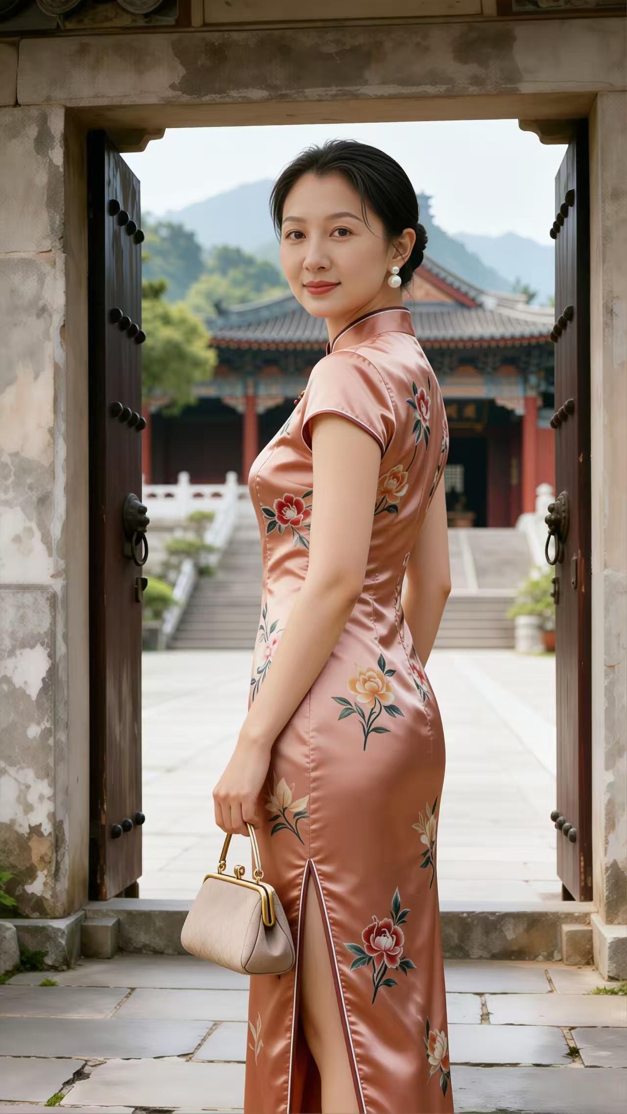 山坡羊·旗袍佳人旗袍精致，身姿娇丽，绣纹勾勒风情意。步轻移，韵幽奇，举