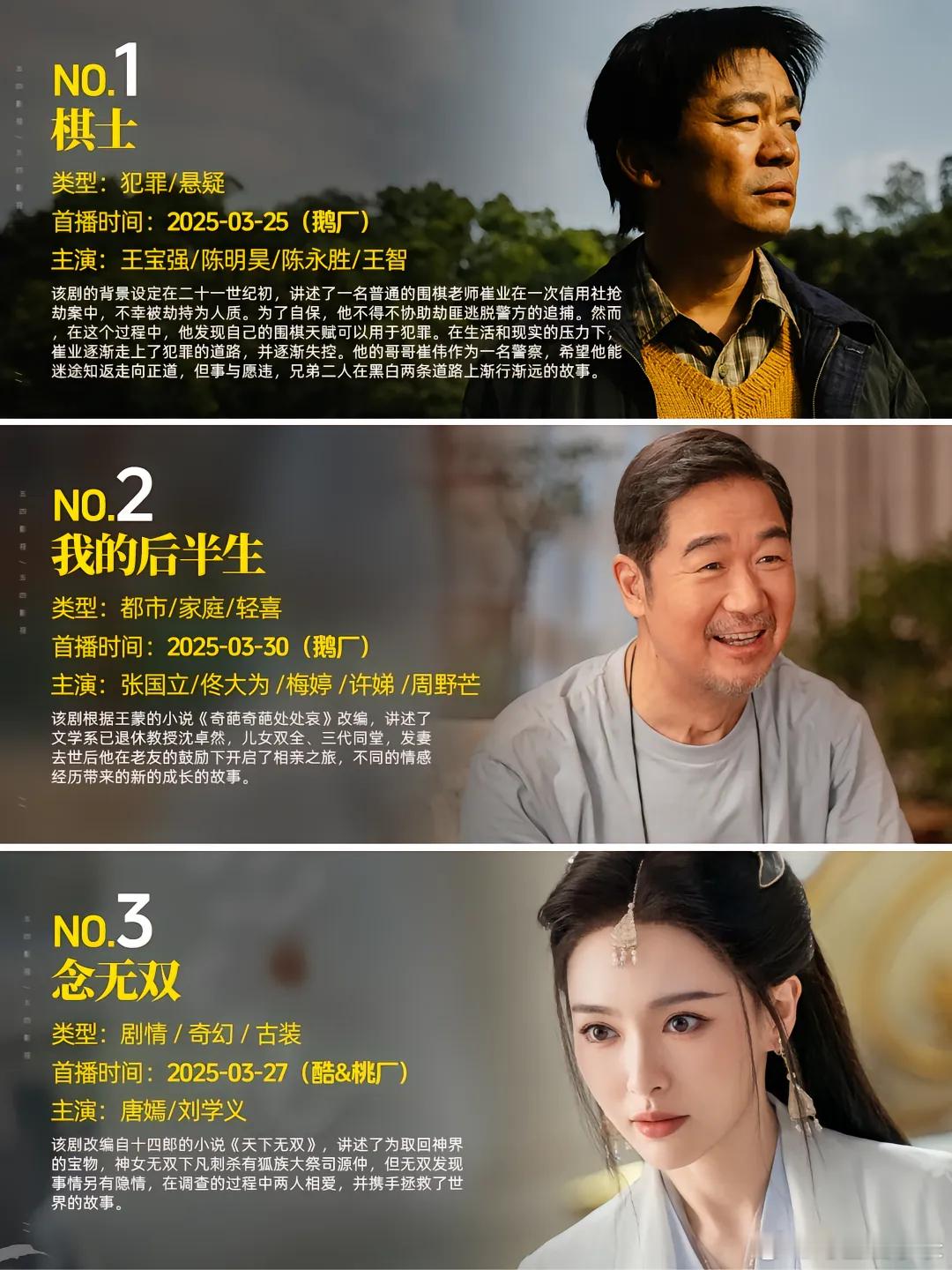 最近要上的新剧，准备好看哪个了？王宝强/陈明昊/王智【棋士】首播时间：2025-