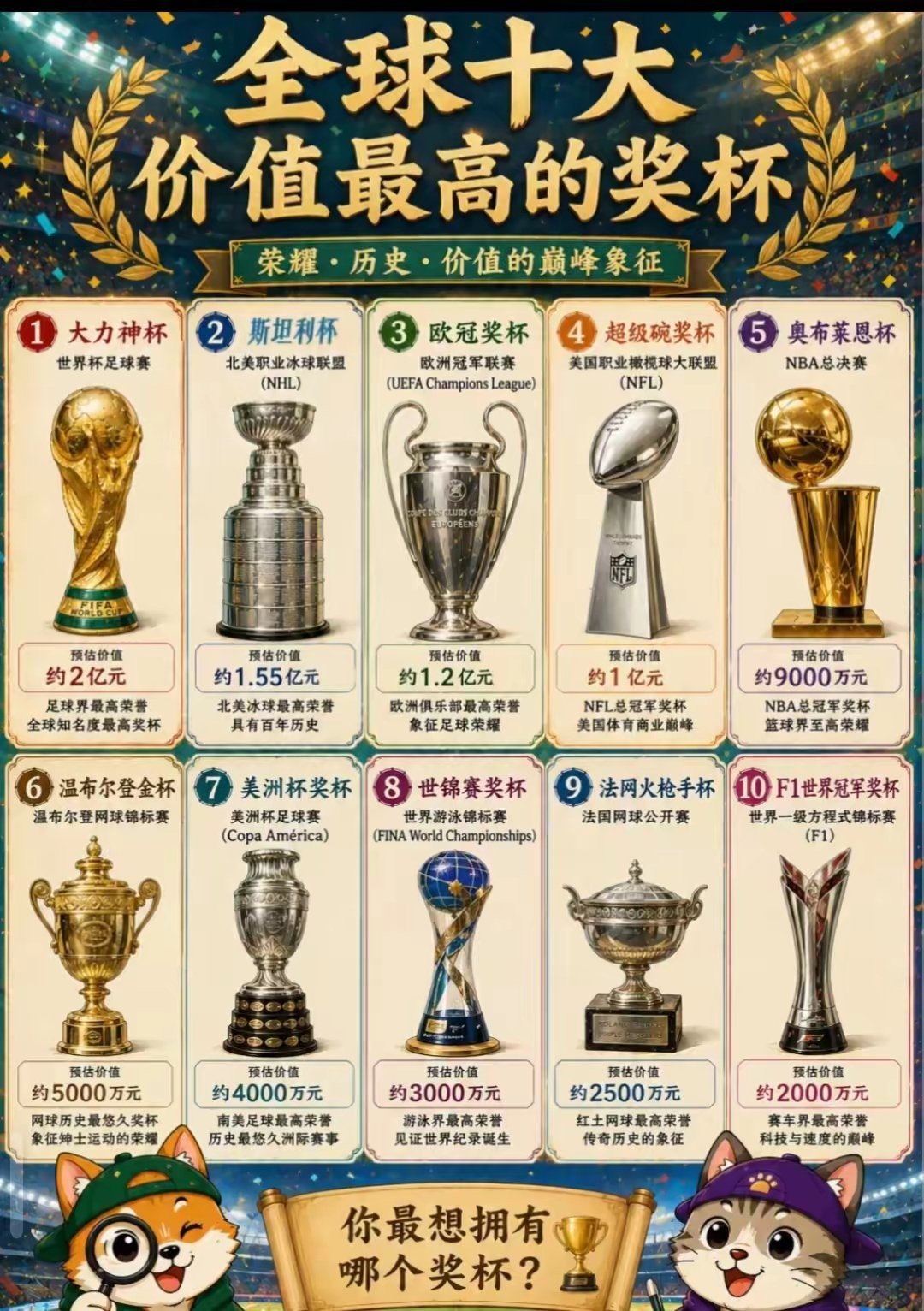 记录者超话记录者超话奖杯主要的价值提现在商业价值上。以大力神杯为例。单纯从奖杯