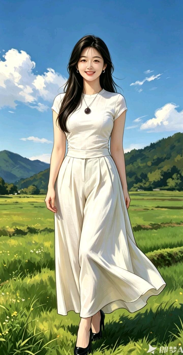 这位小姐姐在田野里拍照呢！你认为漂亮的女人何时最为迷人田园里的美女田野上拍照