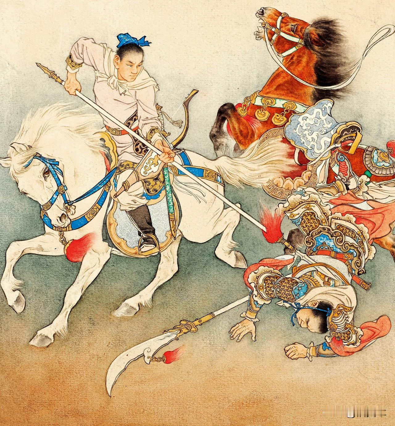 老连环画教科书级别这才是中国传统刀马人物画神作刘继卣先生的作品《枪挑小梁