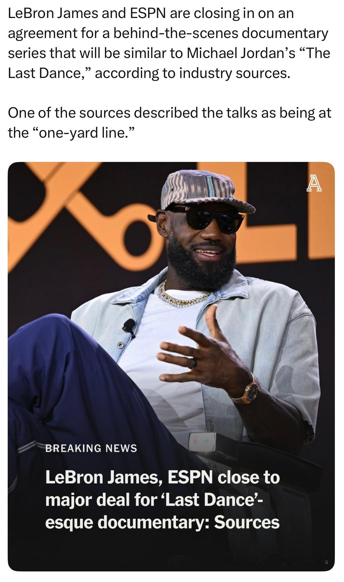 TheAthletic：消息人士透露，勒布朗·詹姆斯正与ESPN敲定协议，将推