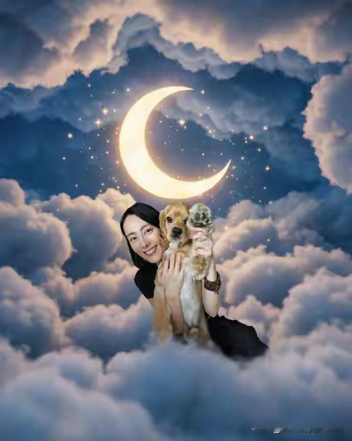 恋爱当中的梁洛施，发了一张和狗狗的中秋图片，非常俏皮可爱。因为和马浴柯稳定的爱