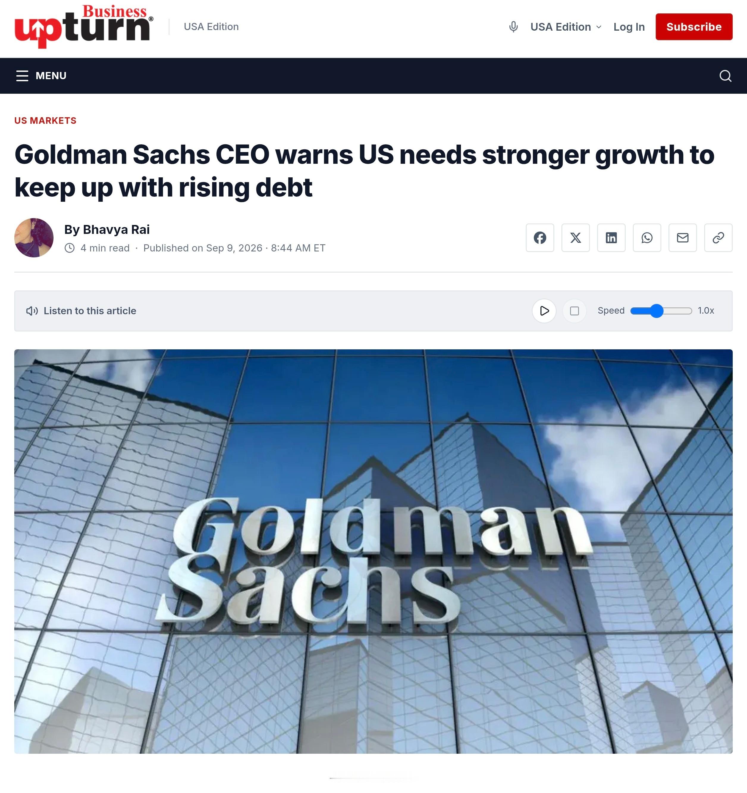 高盛首席执行官大卫·所罗门（DavidSolomon）表示，美国需要持续实现更