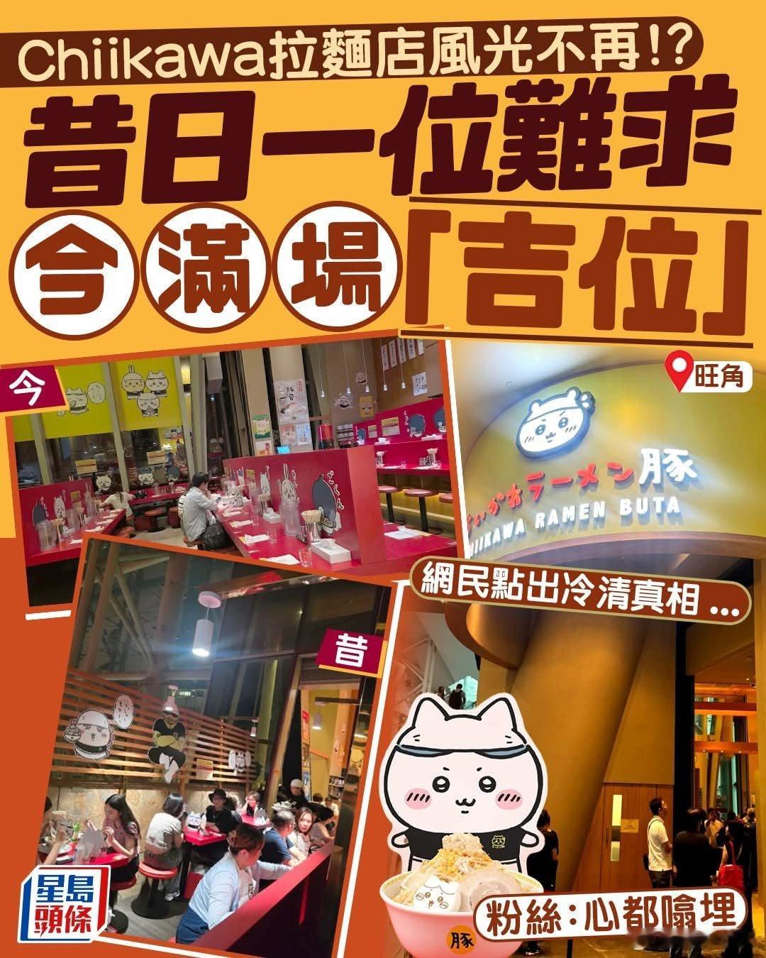 旺角日本Chiikawa拉面店，昔日一位难求，今满场空位星岛报道，有该品牌粉丝分