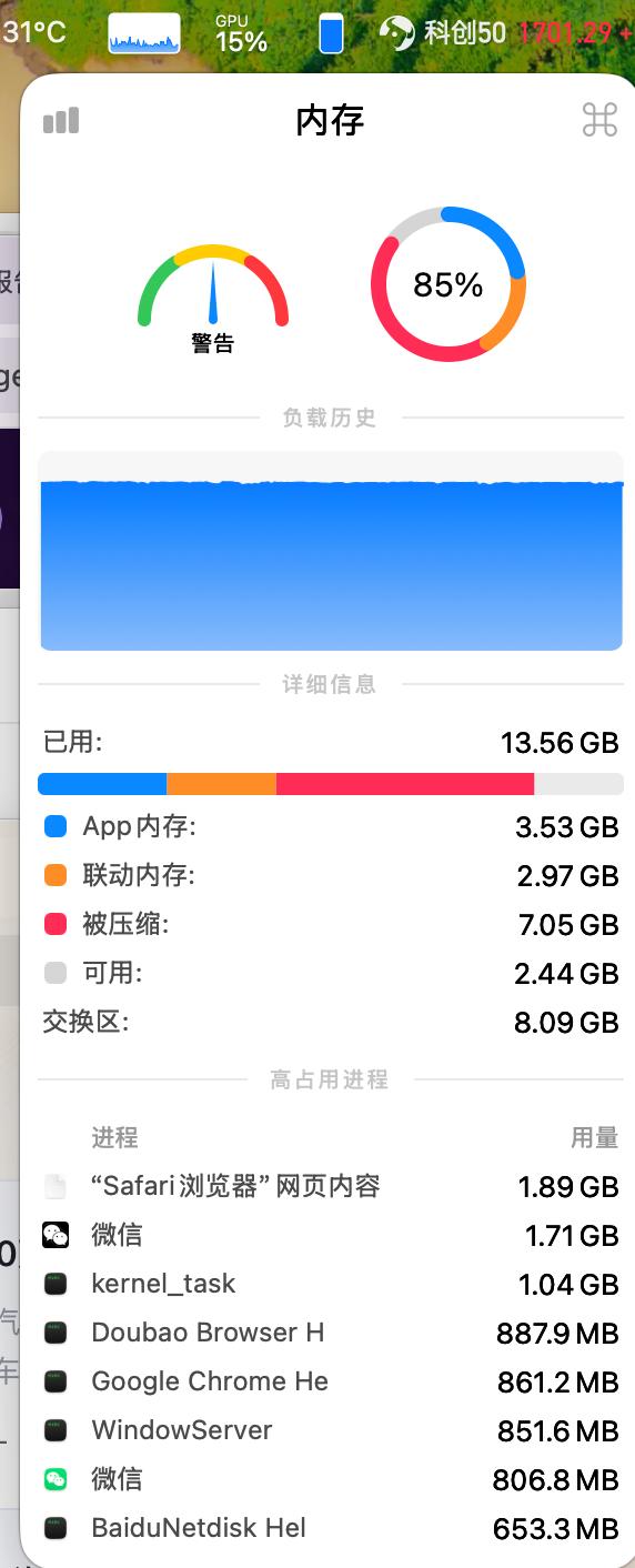 限制苹果电脑上限的其实不是cpu，而是内存我用检测器看了下我的macmini