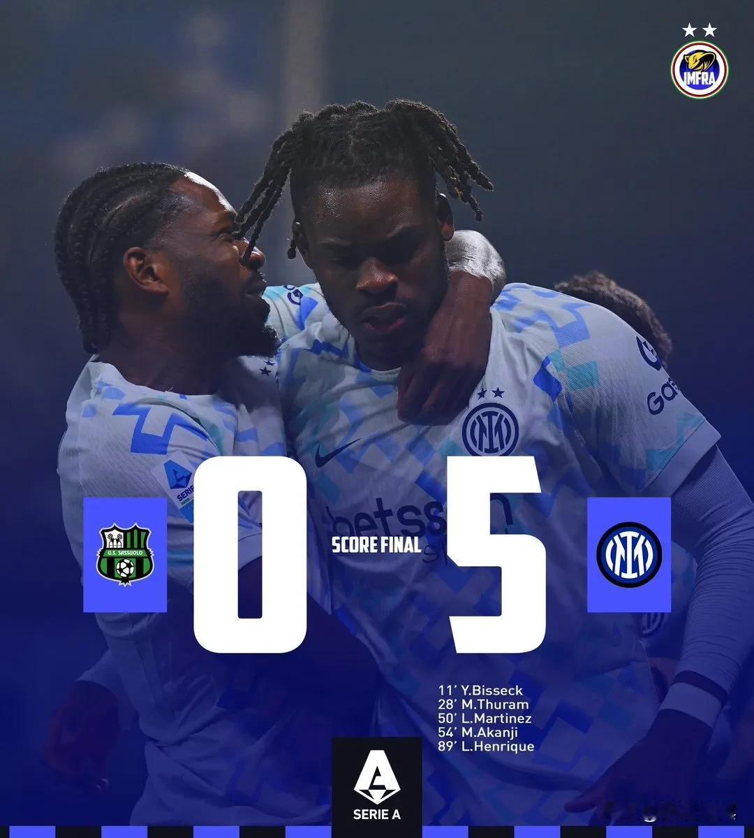 客场5-0大胜萨索洛，国米用实力碾压昔日的克星，继续领跑意甲。胜利固然高兴，