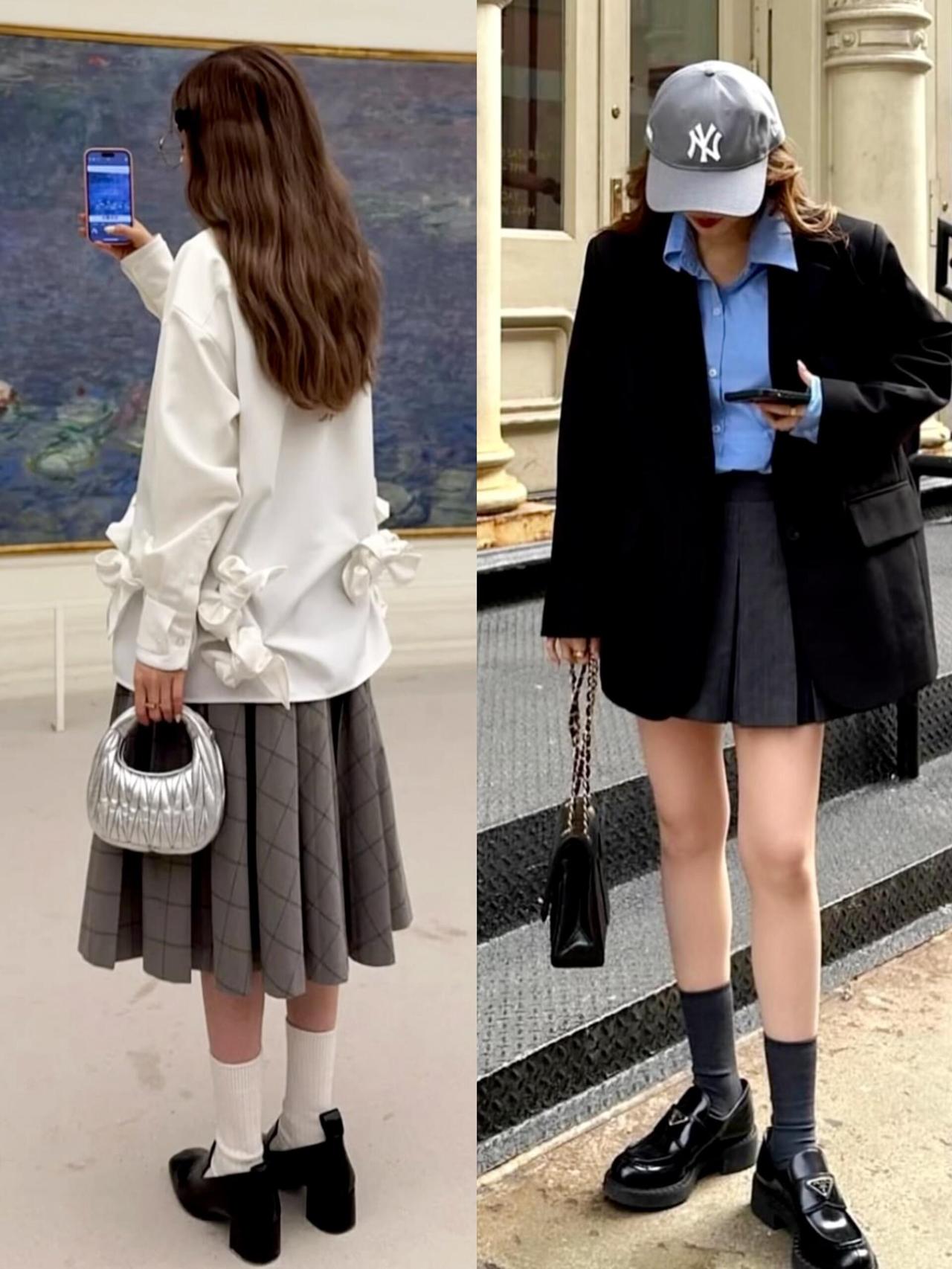 谁懂啊！这组美式学院风穿搭直接戳中少女心！清爽蓝衬衫搭配百褶裙，或是overs