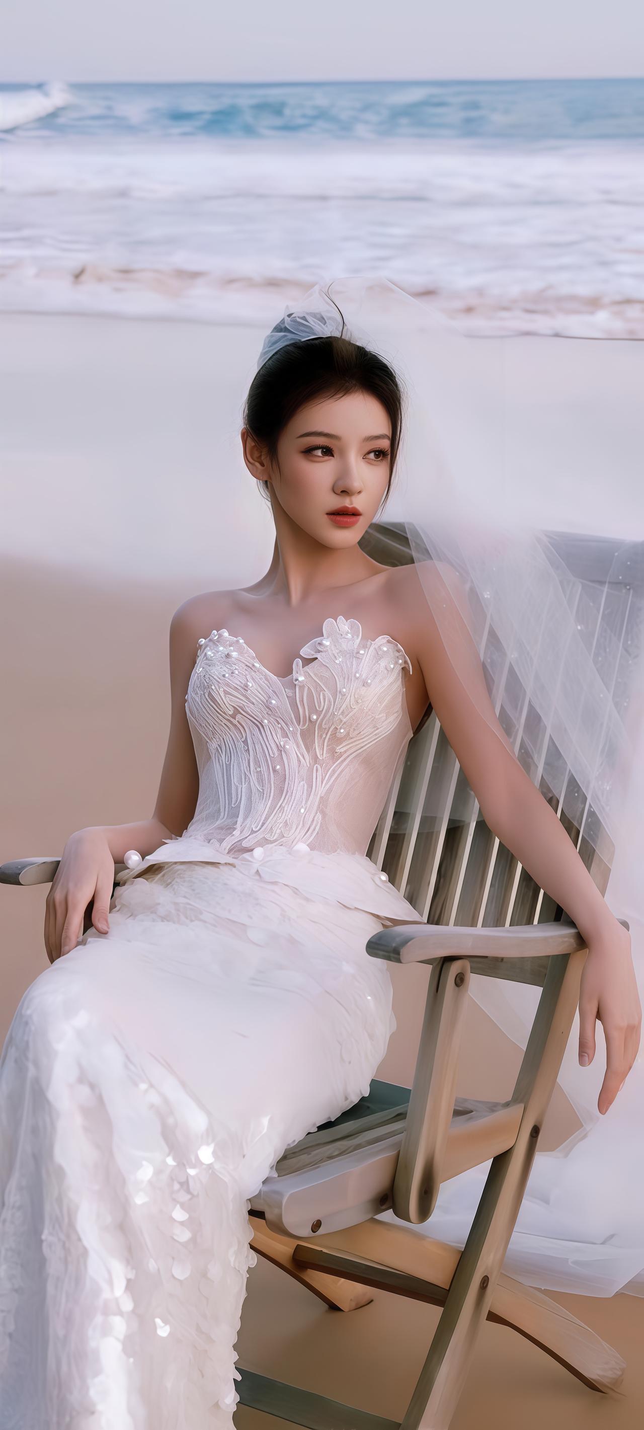 张予曦海边轻婚纱：把海风与温柔焊进镜头里🌊当海风吹拂薄纱，张予曦这组海边写