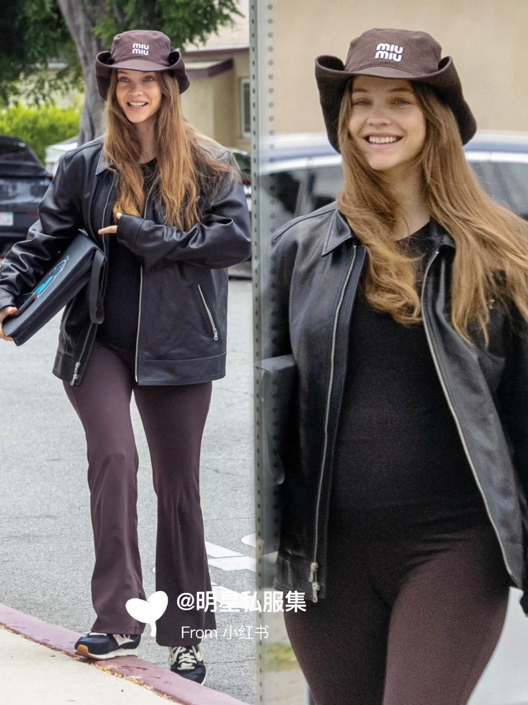 帕子素颜挺孕肚闪现，脸小而美，四肢纤细