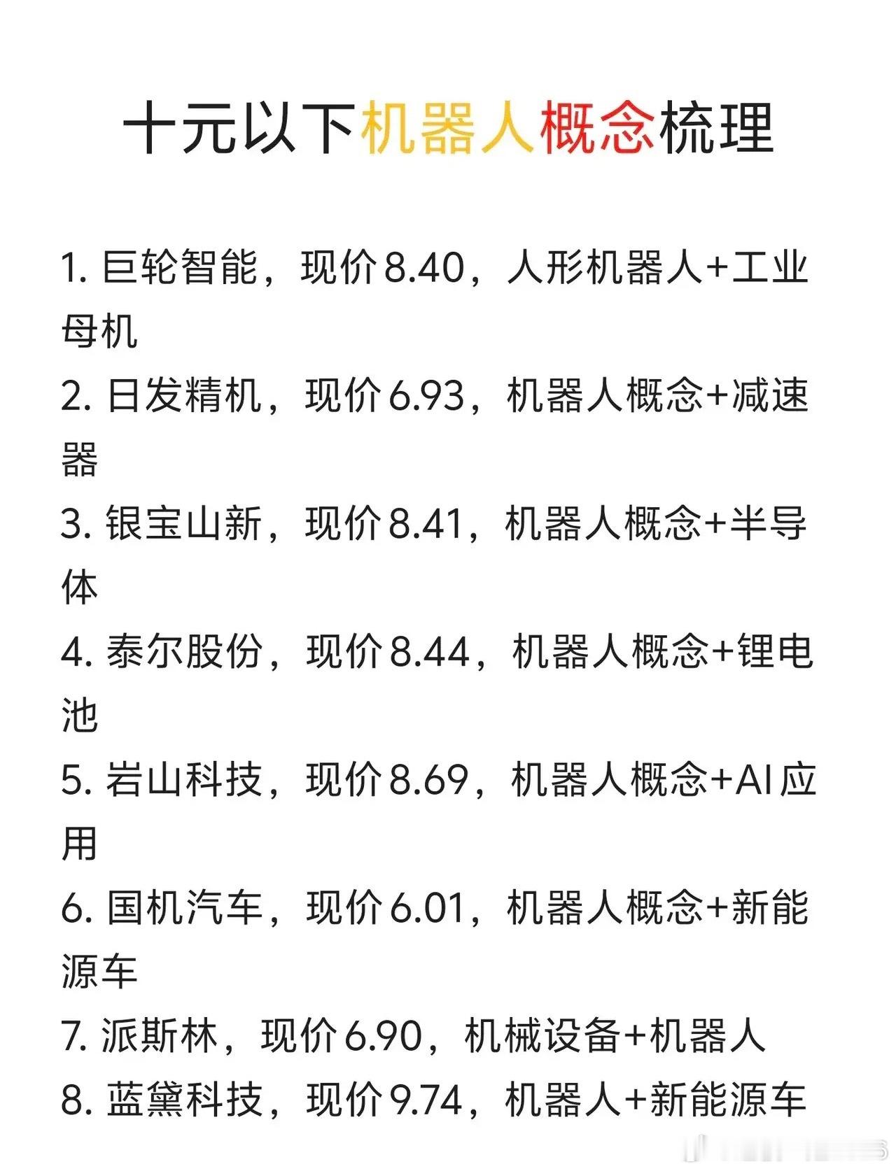 低价机器人概念股汇总，覆盖减速器、半导体、锂电、AI、新能源车多条赛道，低价筹码