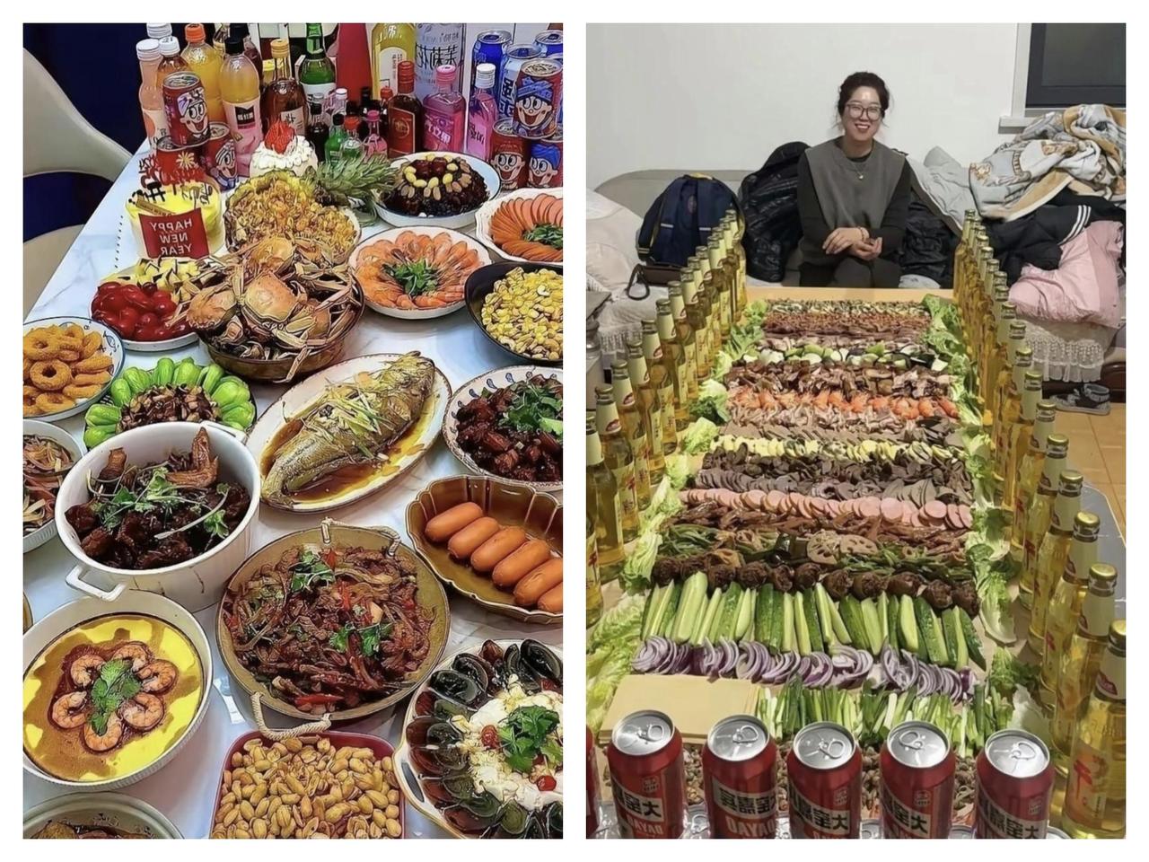 这两个饭局，你会选择哪一个？左边是热气腾腾的年味儿饭局满桌子美味佳肴，每