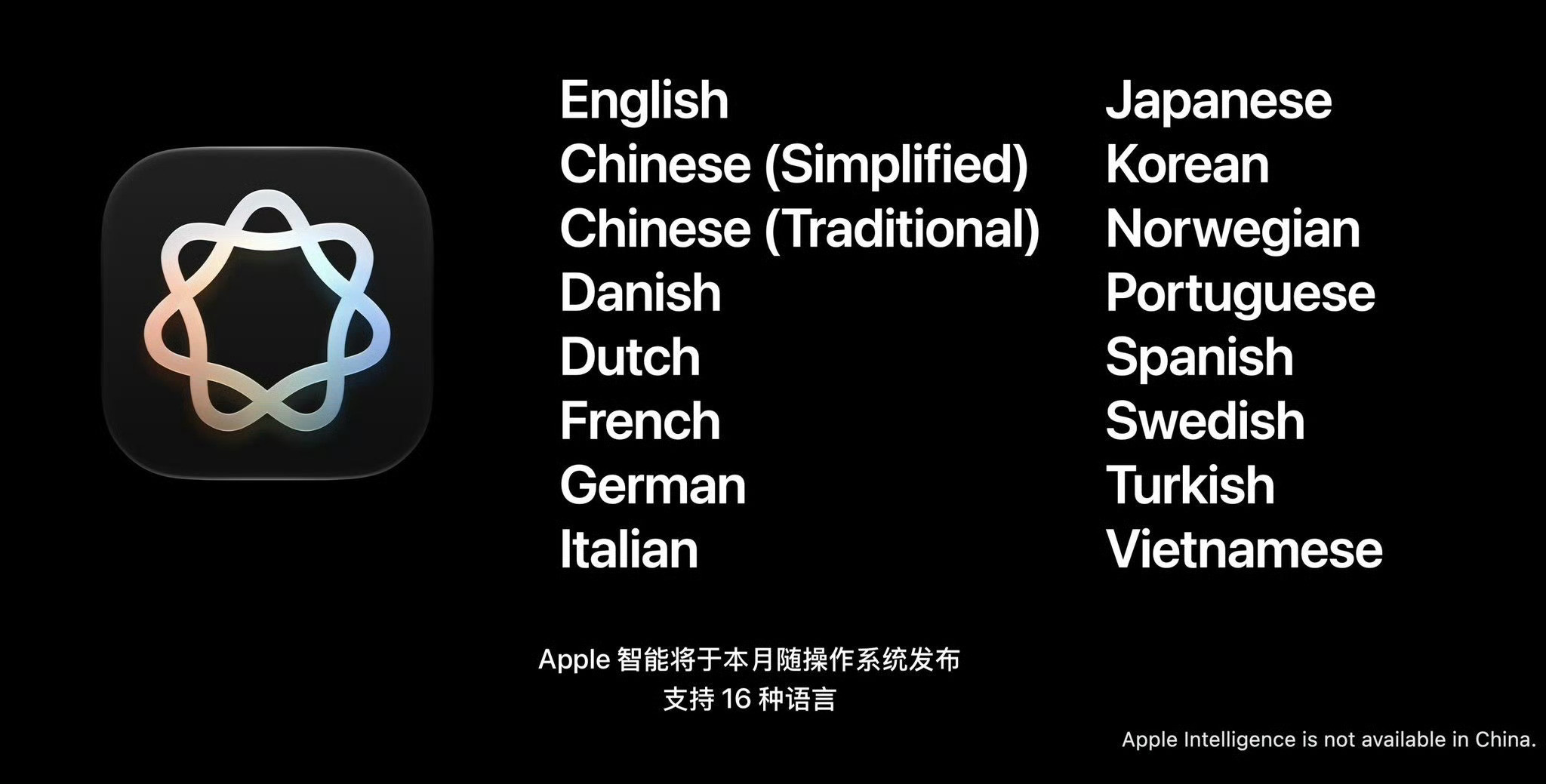 #苹果发布会##苹果SiriAI发布#Apple智能确认支持中国大陆地区，但是目前还不能使用。并且苹