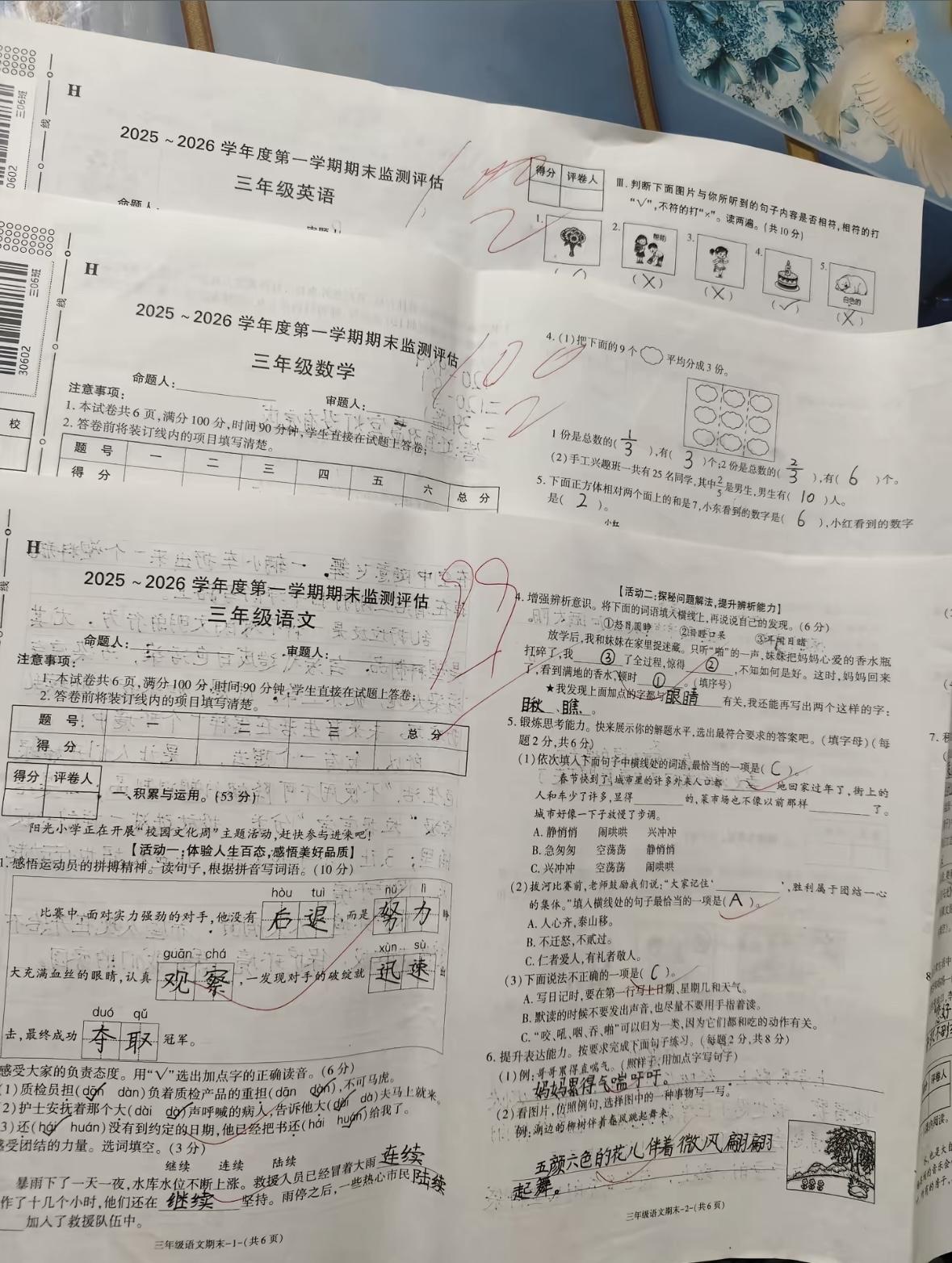别人家的孩子果真优秀，家长分享自己孩子小学三年级期末考试成绩英语100分，数学1
