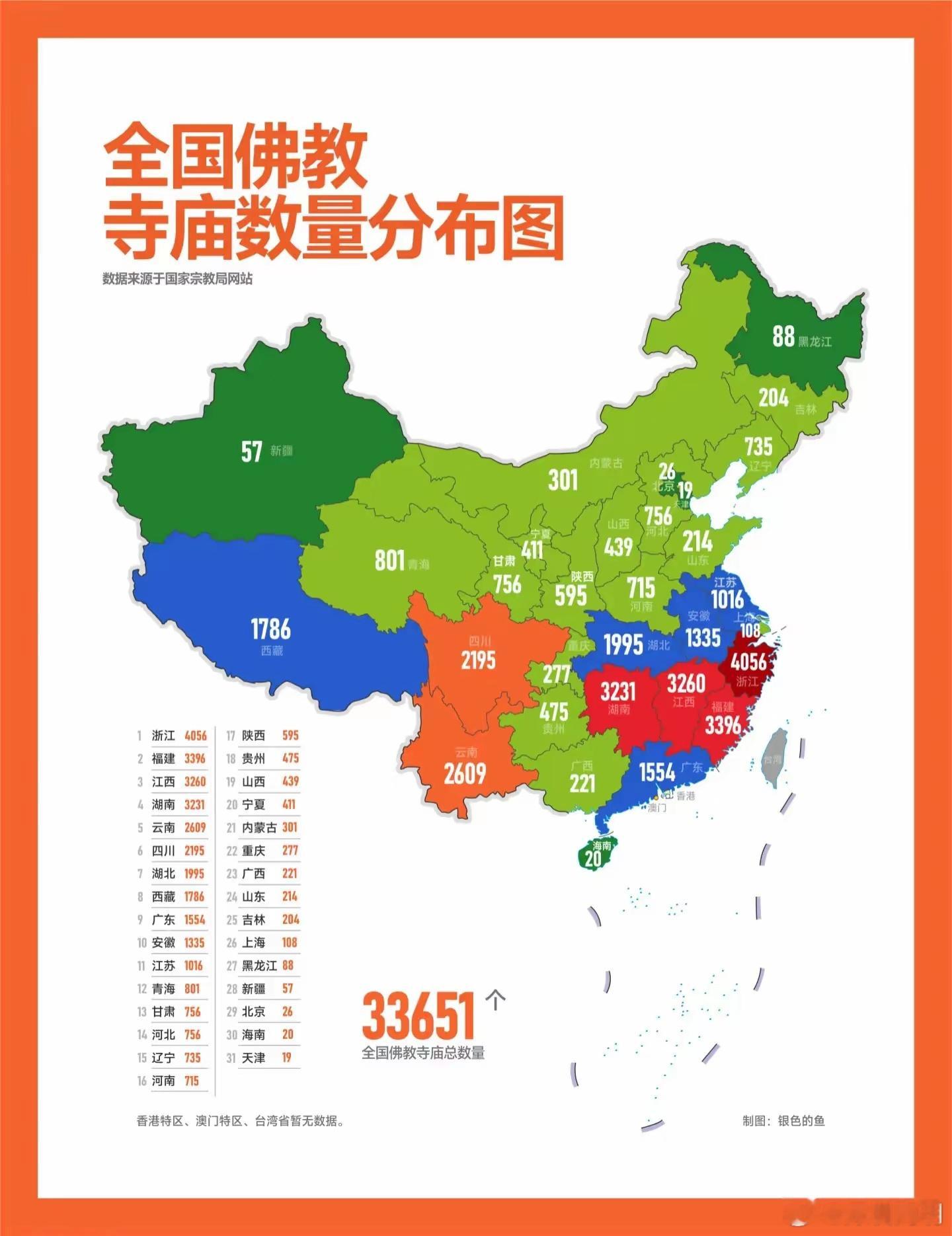 全国佛教寺庙有多少？为啥有钱的浙江这么多寺庙？[并不简单]​​​