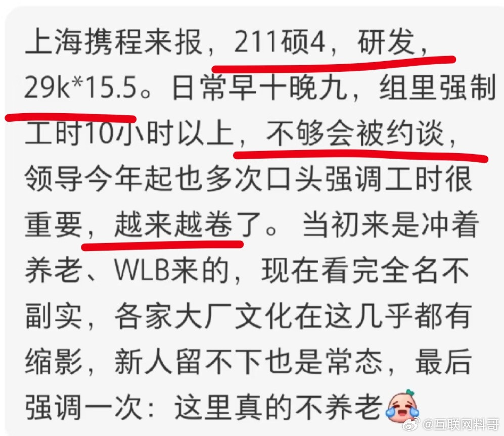 上海携程研发人员工资待遇和工作强度真实情况。年薪将近50万，但是也太卷了！强制工