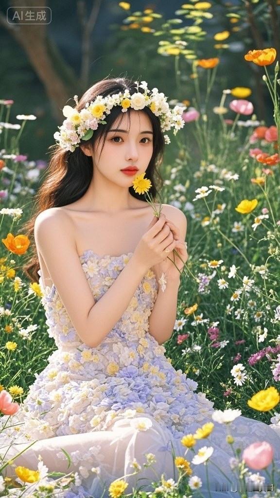 这姑娘穿花裙戴花环真漂亮！