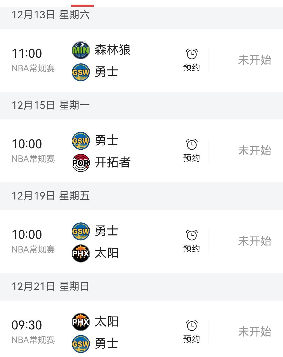 勇士接下来四场比赛全是卡位战勇士结束了东部客场之旅以后，经过四天休整，12