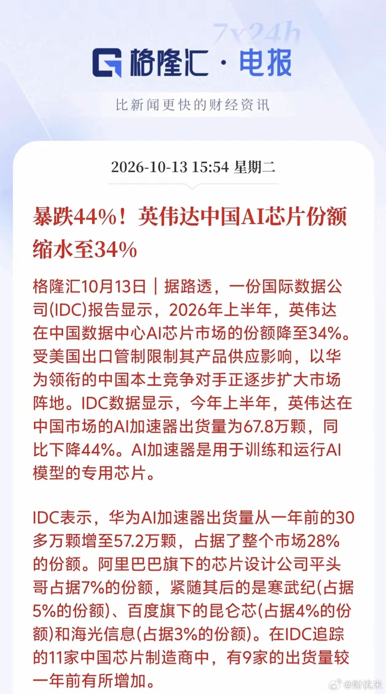 国产AI芯片要起飞了！英伟达国内份额暴跌，国产替代迎来史诗级机会！一则容易被忽视