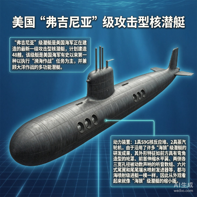 军事ai新视野美国“弗吉尼亚”级潜艇“弗吉尼亚”级潜艇是美国海军正在建造的最新