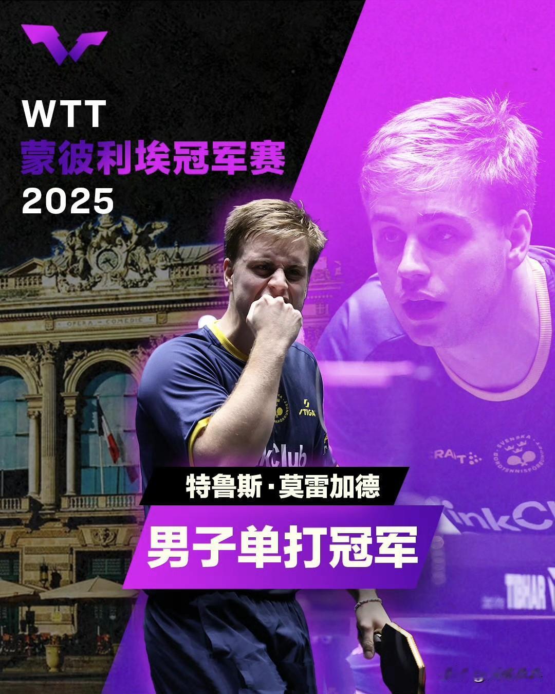 蒙比利埃赛果！WTT蒙比利埃冠军赛2025【男单】冠军：特鲁斯·莫雷加德?