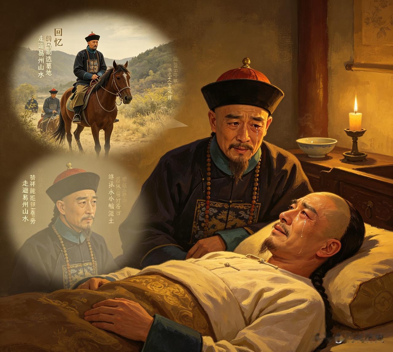 1730年，44岁怡亲王胤祥病入膏肓，临终前，雍正拉着他的手，问他可有未了之愿，