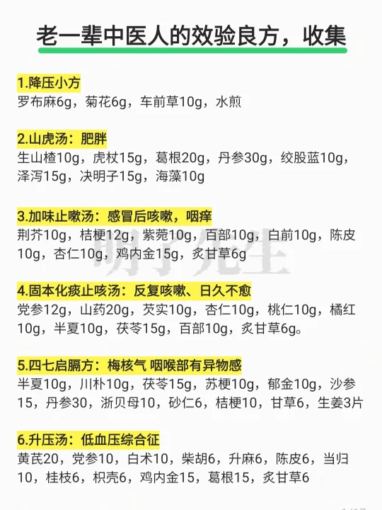 老一辈中医人遗留的效验良方，收集