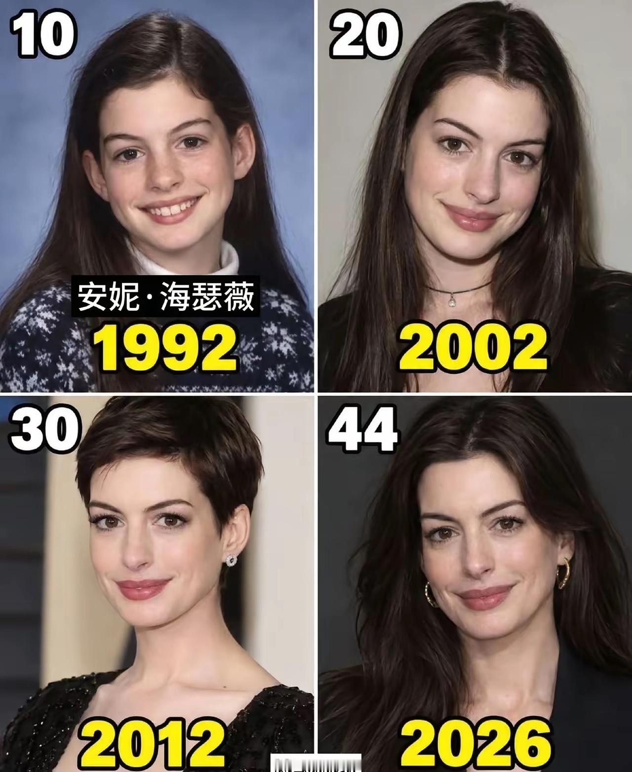 安妮·海瑟薇从10岁到44岁公从未褪色。谁的童年公主？安妮海瑟薇跨年代颜值对比
